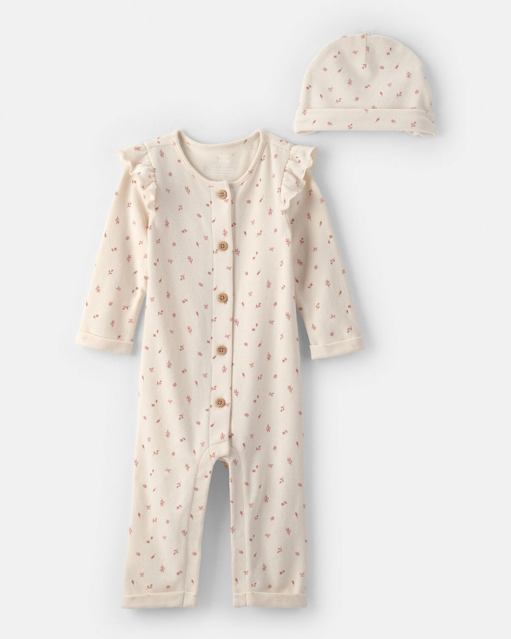 Baby Girl 2-Piece Button-Down Jumpsuit & Cap Set