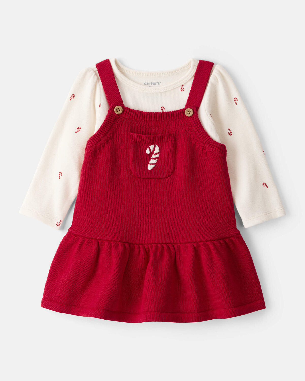 Baby Girl 2-Piece Candy Cane Print Long-Sleeve Top & Dress Set