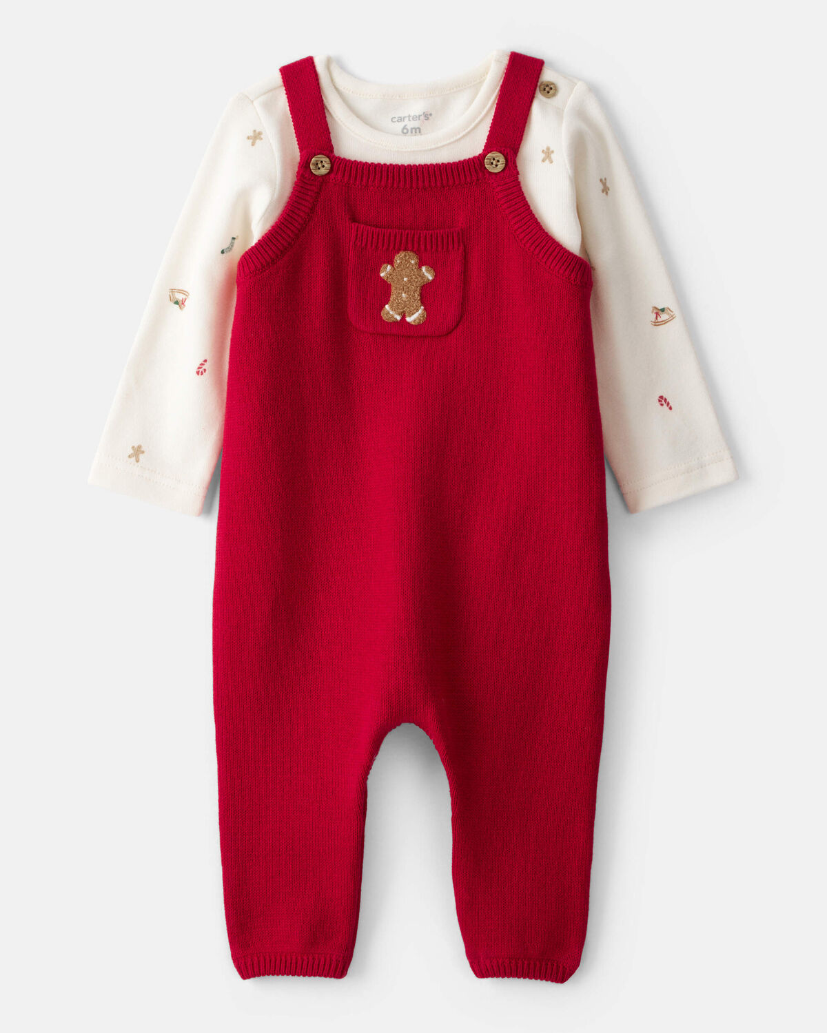 Baby Boy Gingerbread Holiday Print Long-Sleeve Overall Set