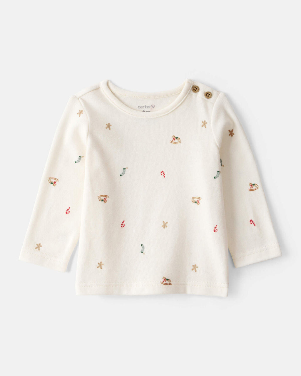 Baby Boy Gingerbread Holiday Print Long-Sleeve Overall Set