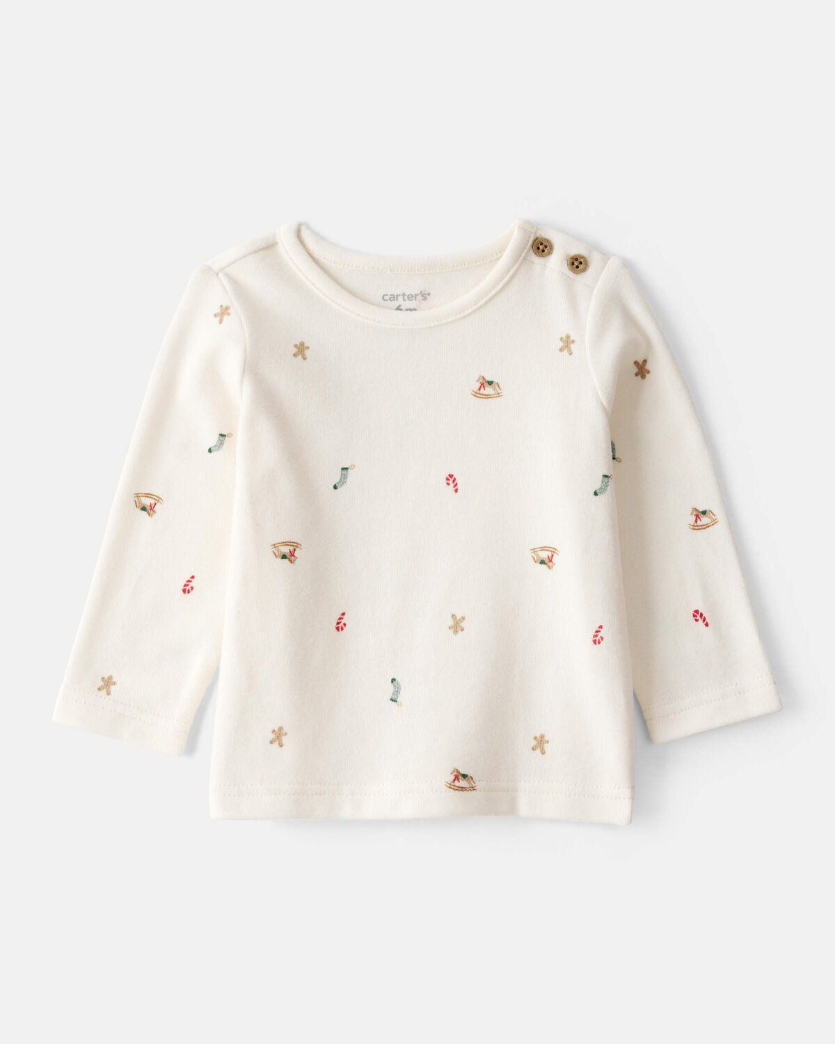 Baby Boy Gingerbread Holiday Print Long-Sleeve Overall Set