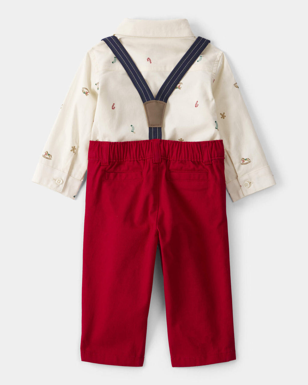 Baby Boy 3-Piece Holiday Print Cotton Long-Sleeve Shirt & Suspender Pant Set