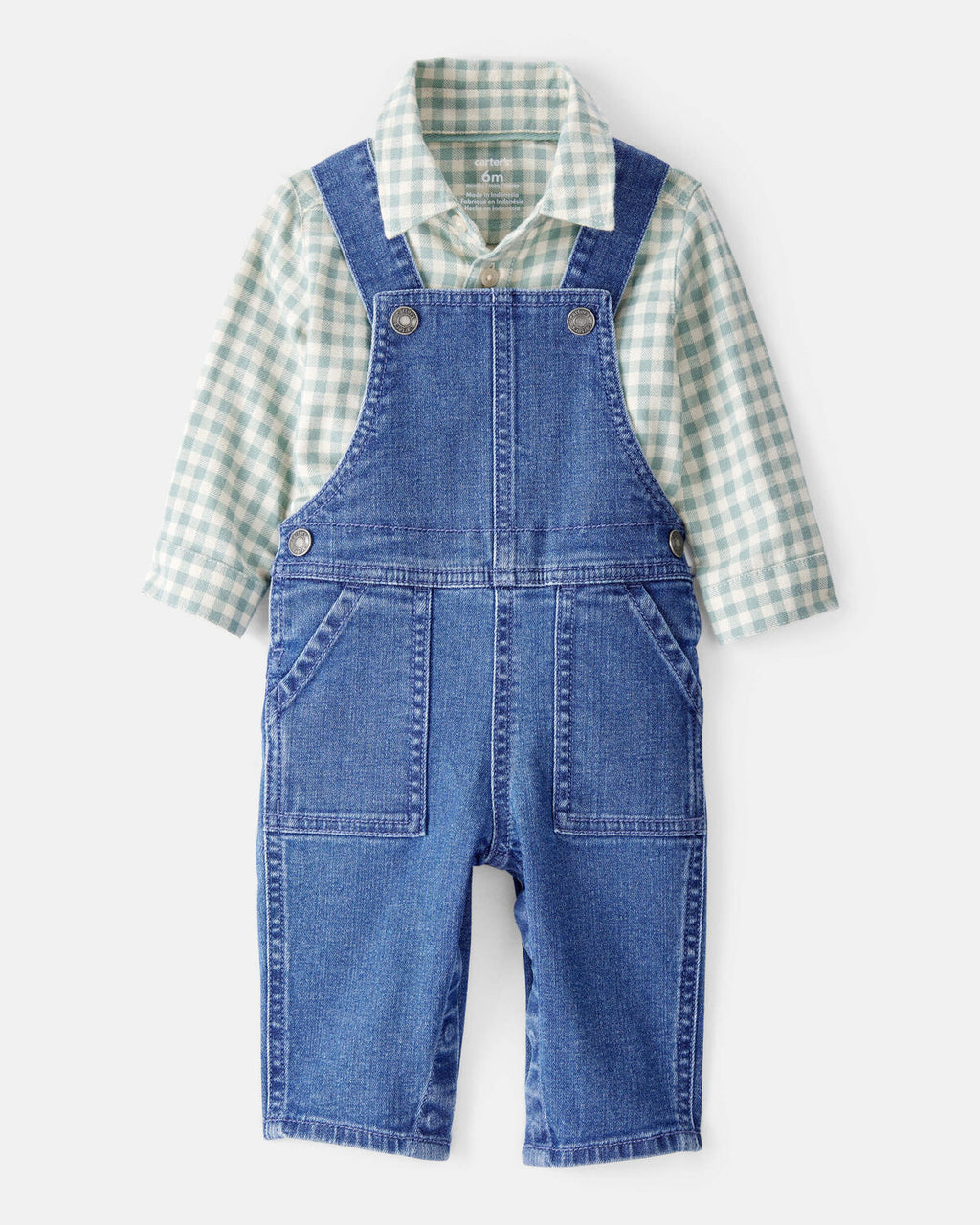 Baby Boy Checkered Print Bodysuit Overall Set
