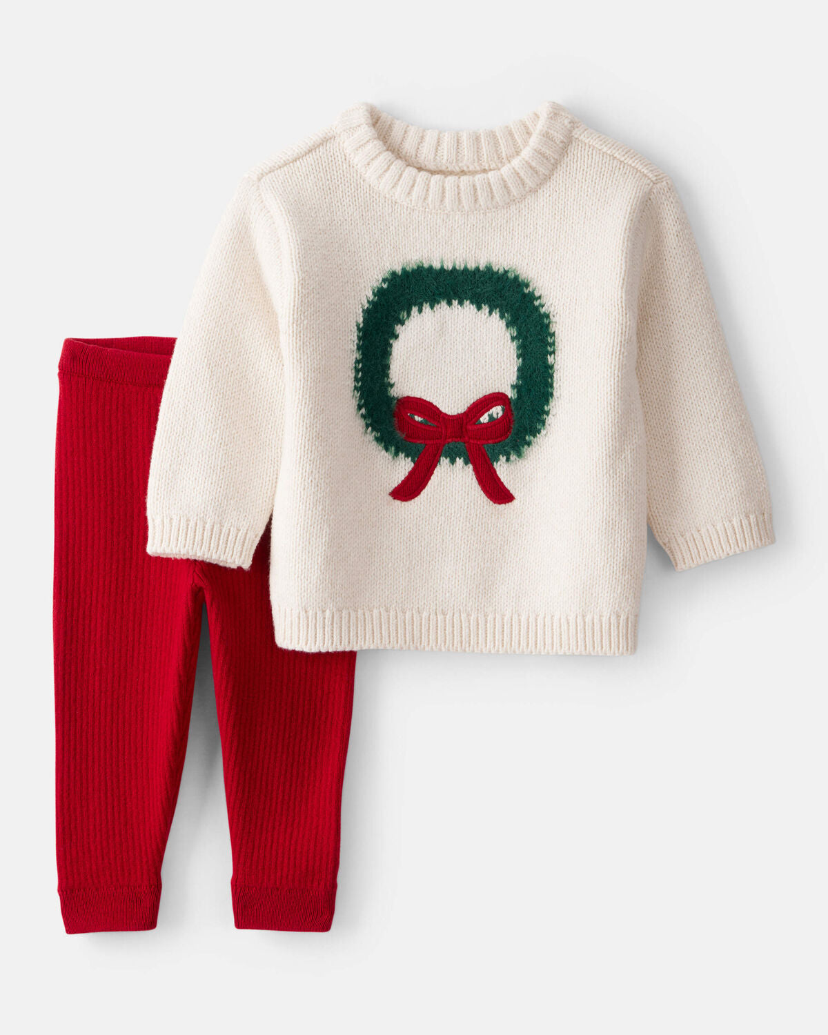 Baby Girl 2-Piece Wreath Long-Sleeve Sweater & Pant Set