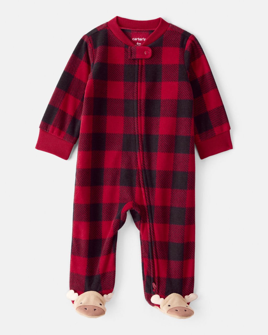 Plaid Print Reindeer Christmas Loose Fit Long-Sleeve Sleep & Play Pajamas