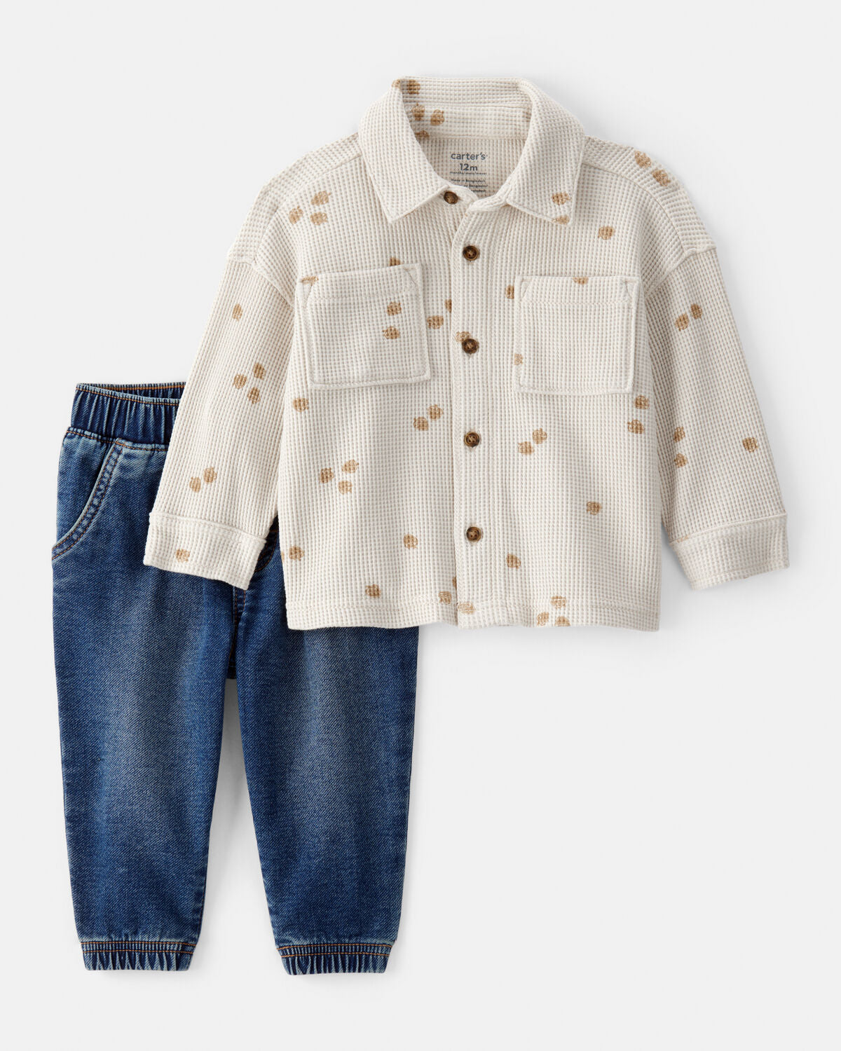 Baby 2-Piece Acorn Button-Down Shirt & Pull-On Denim Pant Set