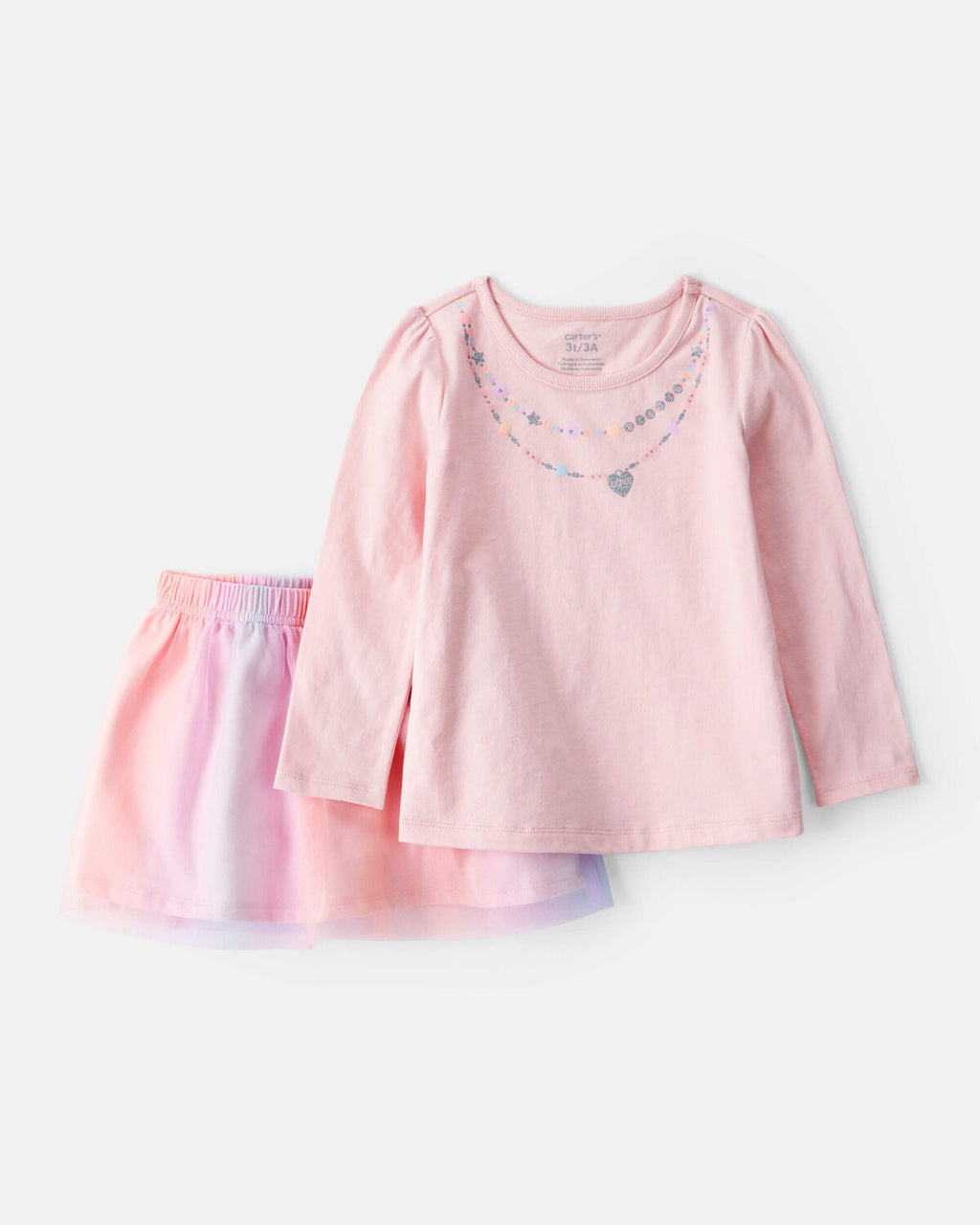 Toddler Girl 2-Piece Necklace Printed Tee & Rainbow Skort Set