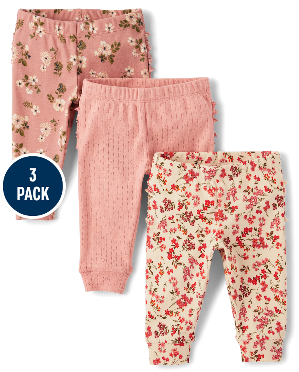 Baby Girls Floral Ruffle Leggings 3-Pack