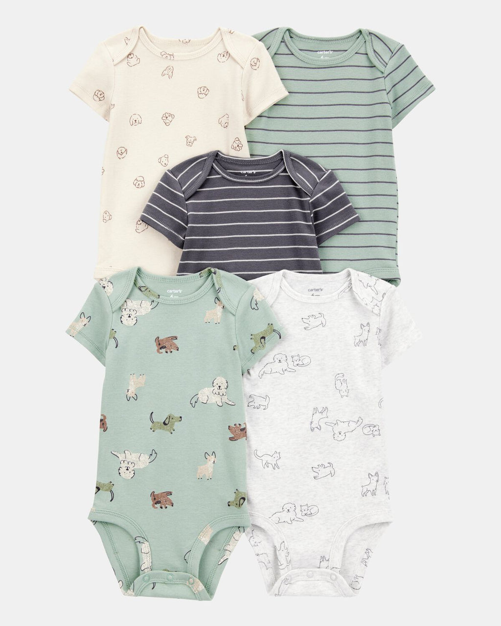 5-Pack Short-Sleeve Cotton Bodysuits - Dogs