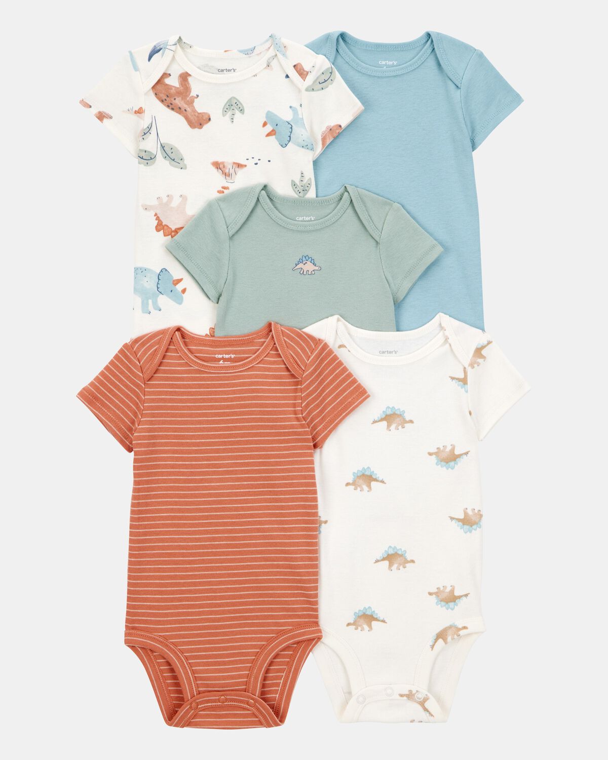 5-Pack Short-Sleeve Cotton Bodysuits - Dinosaurs