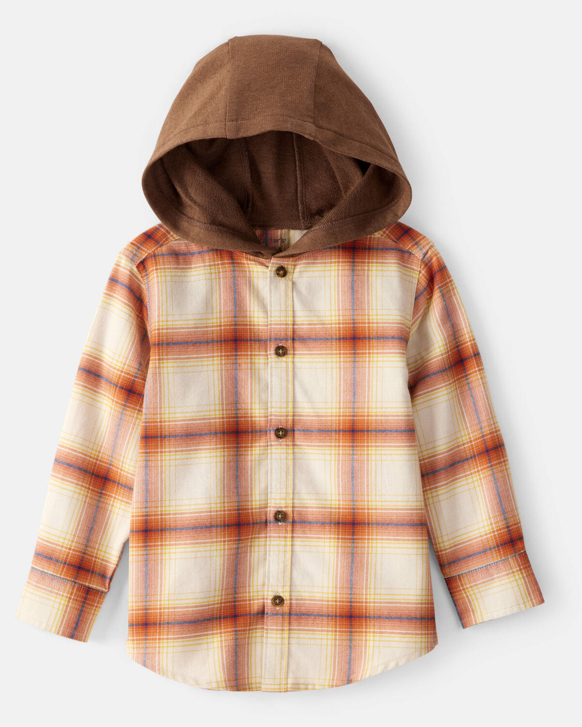 Toddler Boy Plaid Cotton Long-Sleeve Hooded Button-Down Shirt