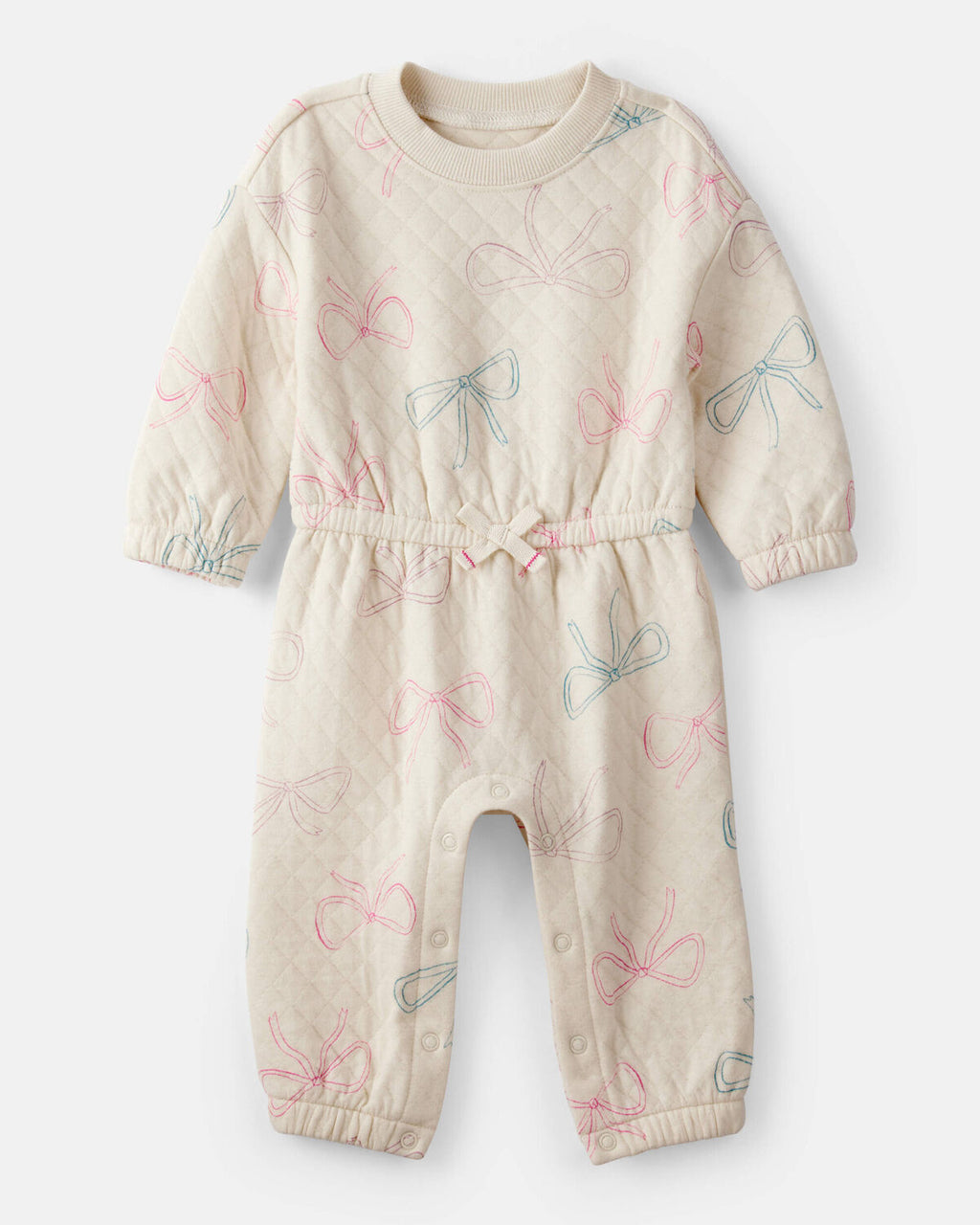 Baby Girl Bow Print Long-Sleeve Jumpsuit