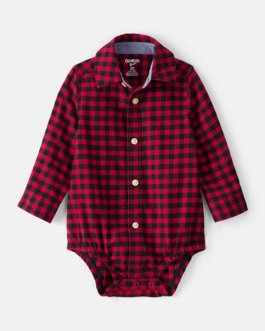 Baby Boy Plaid Cotton Long-Sleeve Button-Down Fashion Bodysuit
