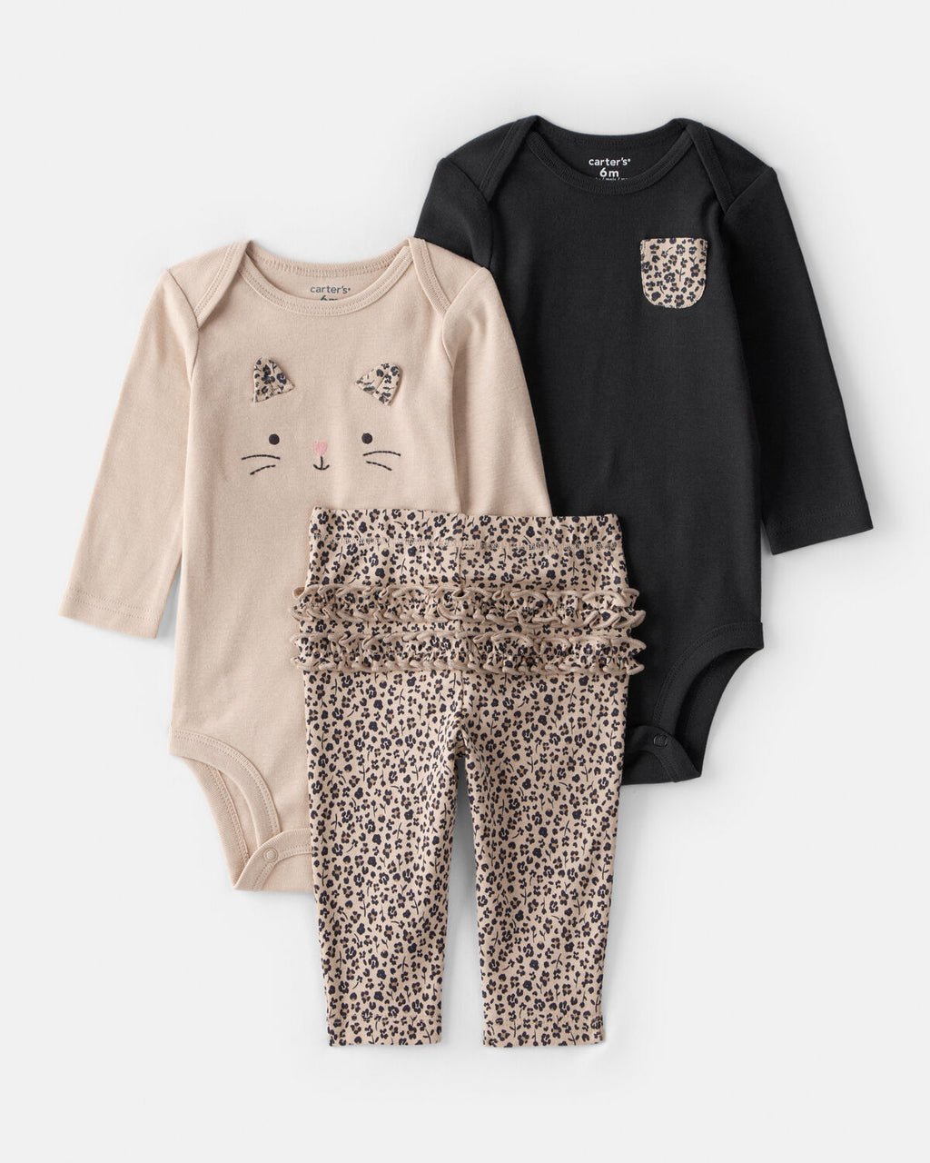 3-Piece Cheetah Print Long-Sleeve Bodysuit & Pant Set