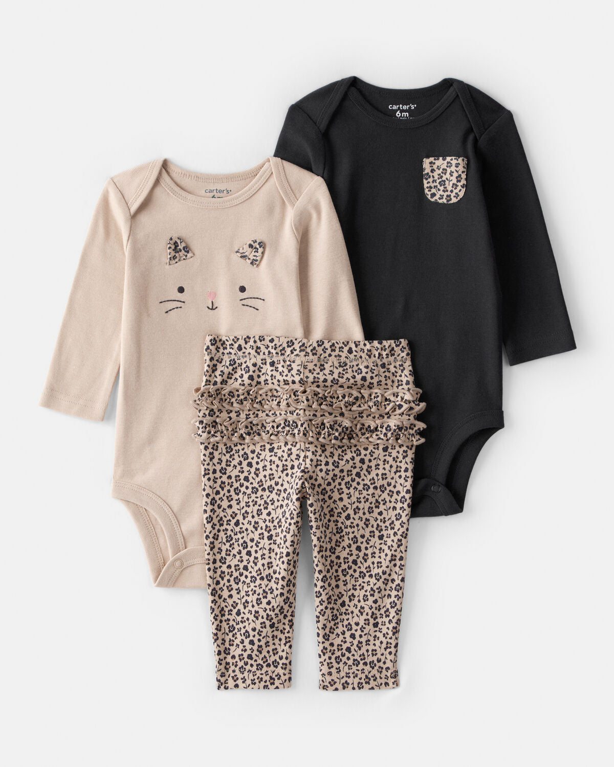 3-Piece Cheetah Print Long-Sleeve Bodysuit & Pant Set