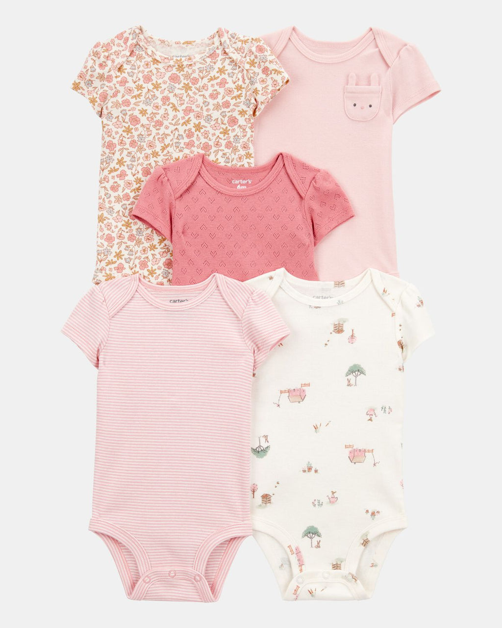 5-Pack Floral Bunny Short-Sleeve Cotton Bodysuits