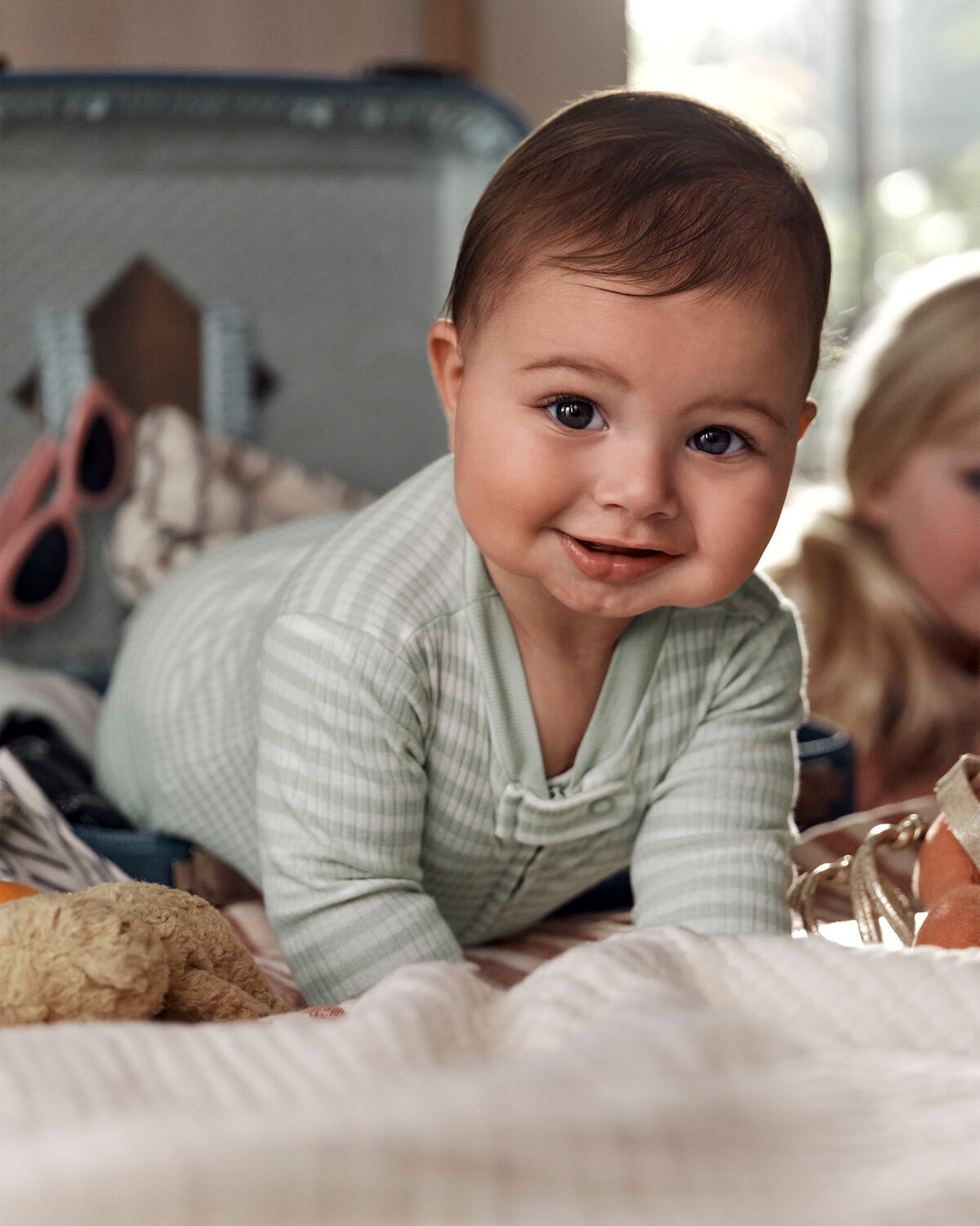 Baby Boy Striped 2-Way Zip Ribbed Sleep & Play Pajamas